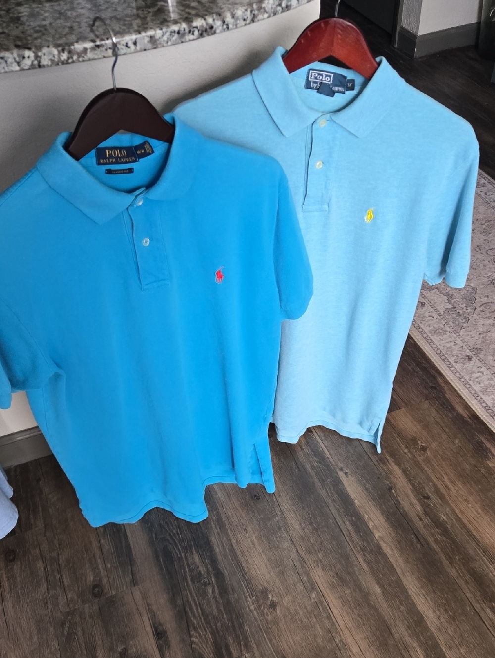 2 Bundle Polo Ralph Lauren Men's 2 Button Polo Shirt - GUC Aqua & Light Blue